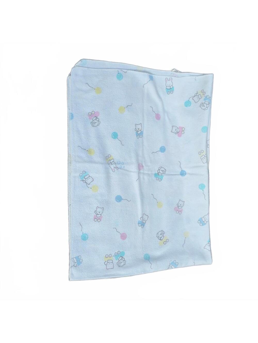 Beacon White Baby Receiving Blanket Pastel Balloon Cat Bunny Dog WPL 1675